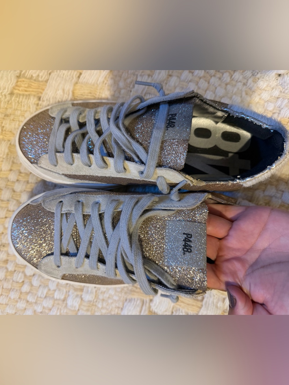 💫💫P448 Women’s Glitter Low-Top Sneakers in Champagne/light pink!!!!! - Picture 4 of 6
